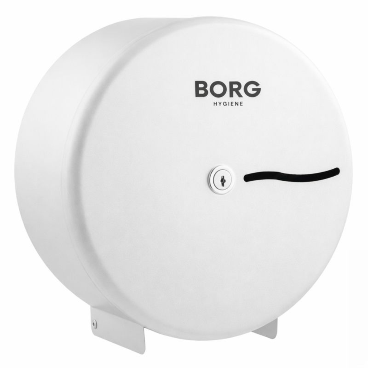 Dozownik stalowy BORG PREMIUM na papier toaletowy Jumbo biały.png