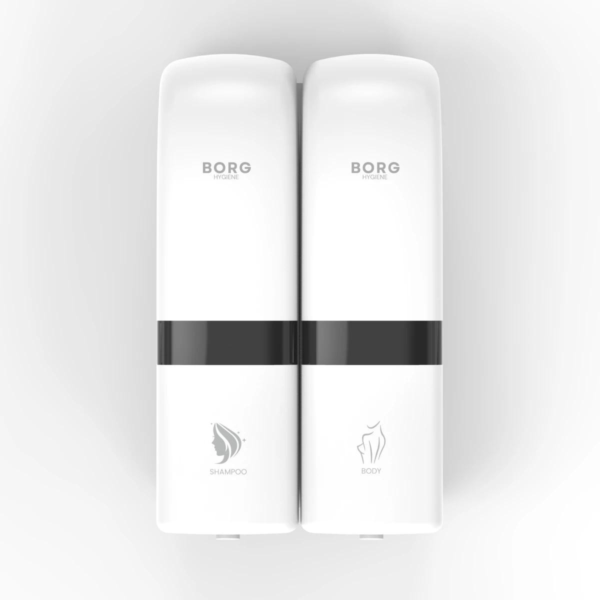Podwójny dozownik do mydła żelu szamponu 2x200 ml BORG LUNA biały HIGI24 Radom (3).png