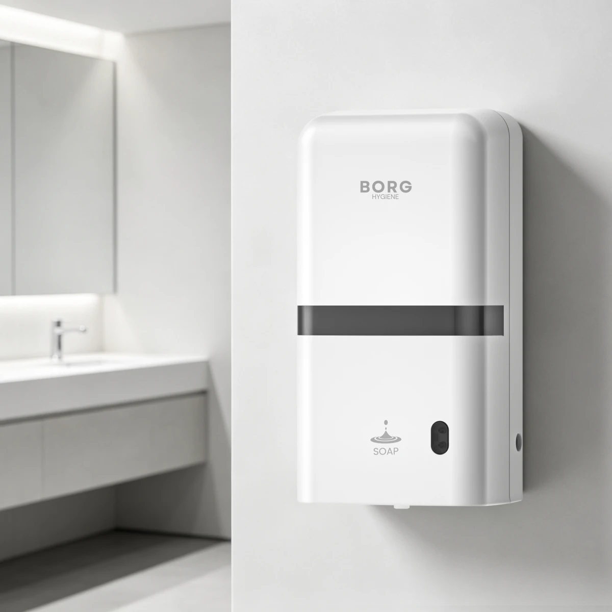 Automatyczny Bezdotykowy dozownik na mydło w płynie 1,2L BORG HYGIENE biały HIGI24 Radom.png